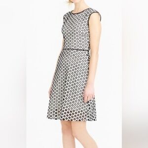 J. CREW Punched Out Eyelet Fit & Flare White Black Embroidered Dress Size 2
